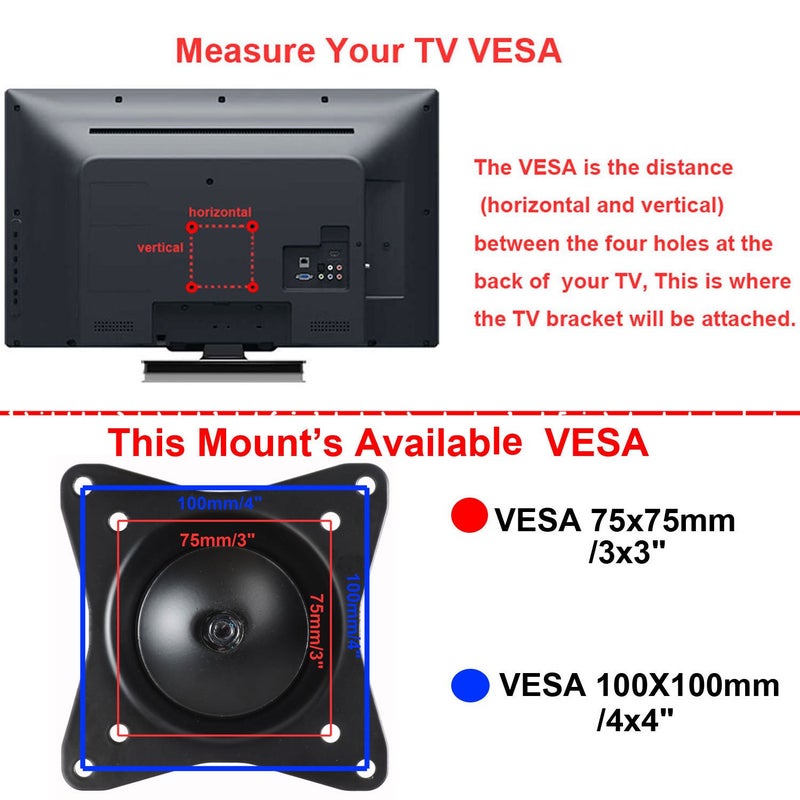 VideoSecu Tilt Rotation TV Monitor Wall Mount Bracket for Most 19" 20" 22" 23" 24" 26" 27" 30" 32",Some up to 39" LED, LCD Flat Screen TV and Monitors with VESA 100x100 75x75mm ML32B B74 - Image 2